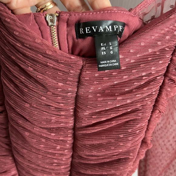 NWOT Revamped bell sleeve rusched mini dress dusty rose size m - Picture 6 of 8